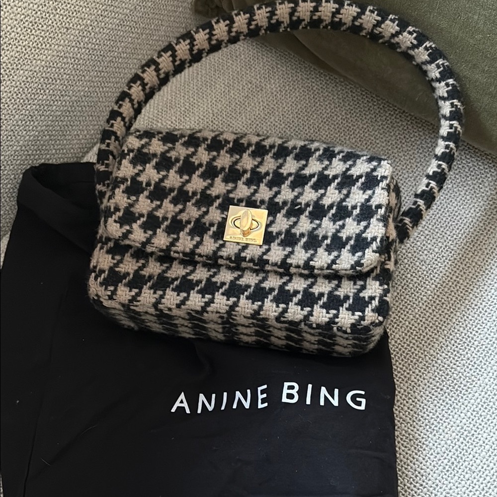Anine Bing Black and Cream Houndstooth Bag